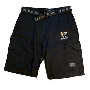 NWT‎ Akademiks Black Cargo Shorts Men Sz 32 Cotton Stretch Belted NEW